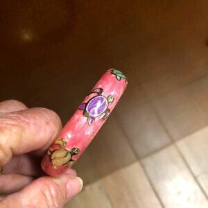 Jiu Long Xing Cloisonne Turtle Hinged Bangle Bracelet.